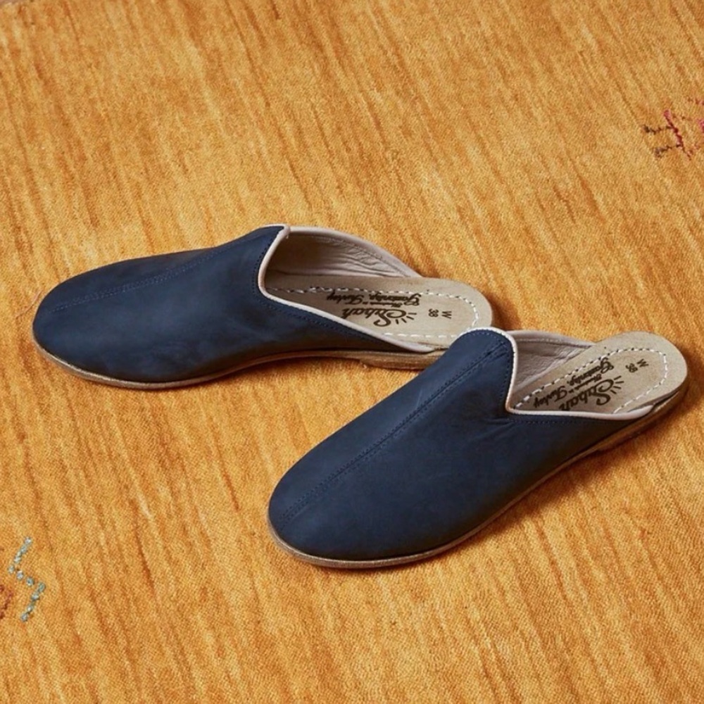 New Navy Blue Nubuck slippers with light piping | Baleen Blue Baba from Sabah - Picture 2 of 9